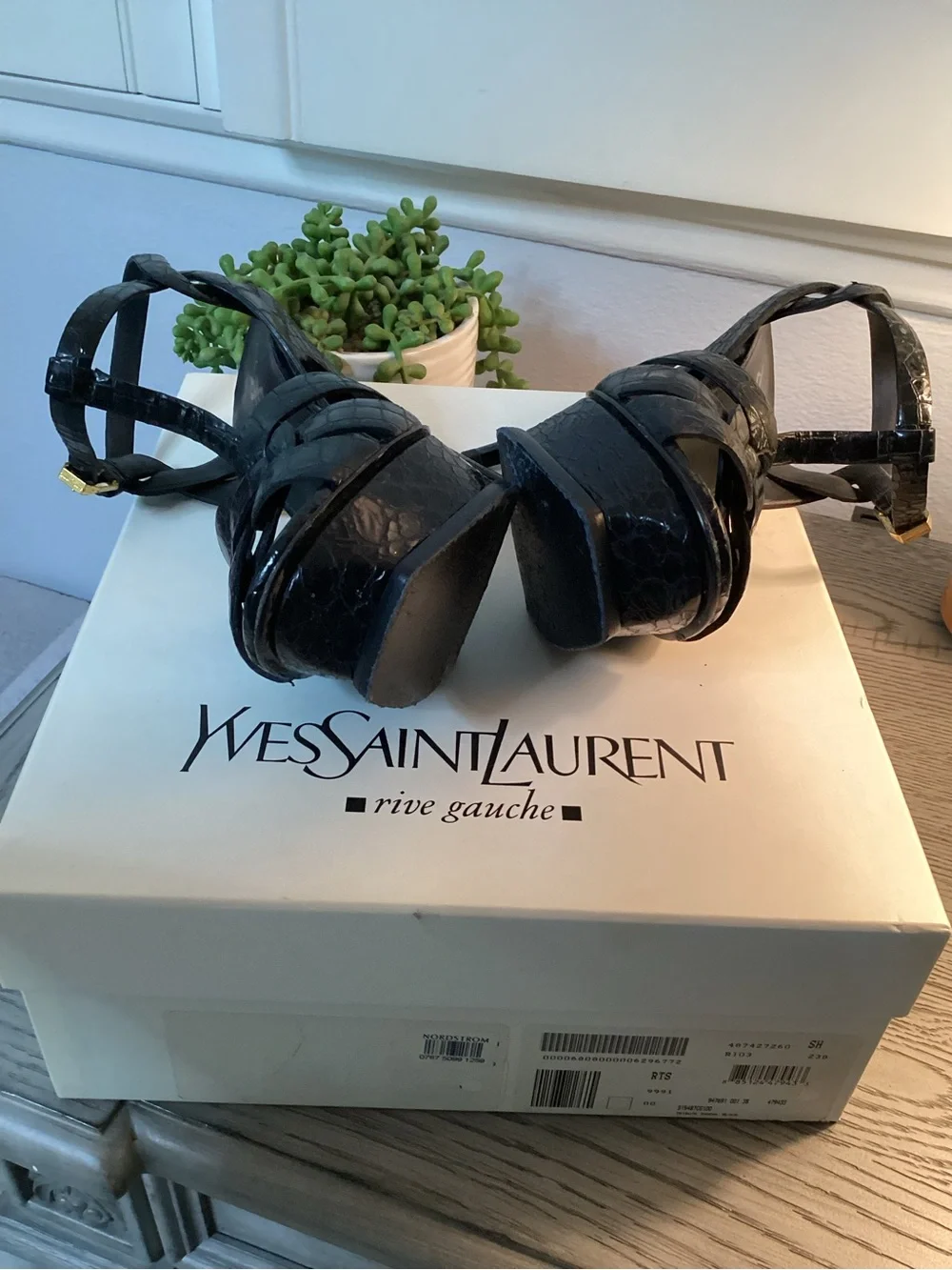 Yves Saint Laurent Tribute 105 Platform in Black Croc Embossed Leather